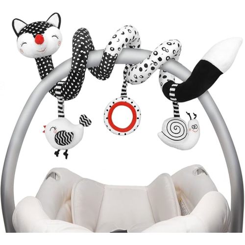 Baby Spiral Plush Toys, Black White Stroller Toy Stretch & Spiral Activity Toy Car Seat Toys, Hanging Rattle Toys for Crib Mobile, Newborn Sensory Toy Best Gift for 0 3 6 9 12 Months Baby
