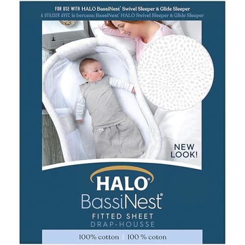 HALO BassiNest Fitted Sheet – 100% Cotton, Soft and Breathable Bassinet Sheet for Babies, 30” x 16” Pre-Shrunk Sheet, Pebble