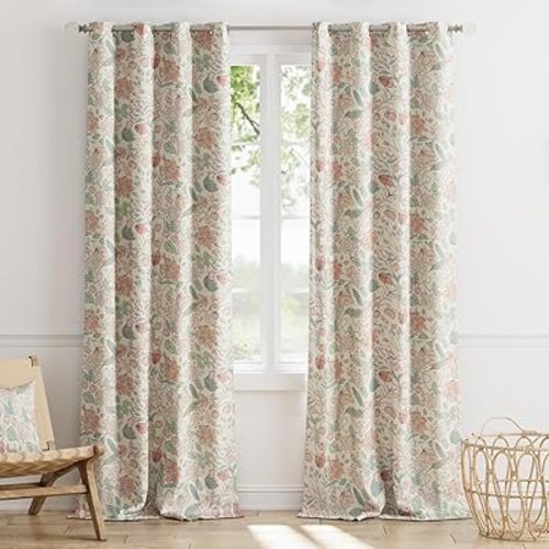 jinchan 100% Blackout Curtains 96 Inch Long, Pink Spring Floral Blackout Curtains for Girls Room, Farmhouse Country Curtains for Living Room, Room Darkening Curtains Grommet Top Drapes Set 2 Panels