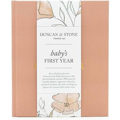 Baby First Year Book (Dusty Rose, 112 Pages) by Duncan & Stone - Memory & Milestone Baby's First Year Photo Album from Pregnancy to First Year – Newborn Baby Journal - Gifts for New Moms