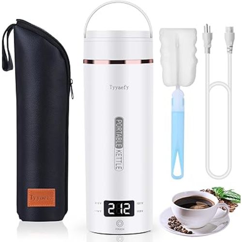 Travel Portable Electric Kettle,Tea Coffee Kettle, Boiled Water Kettle for Rapid Heating & Boiling, Leak Proof & Heated-Insulated, 450mL & 304 Stainless Steel with 4 Preset Thermal Control