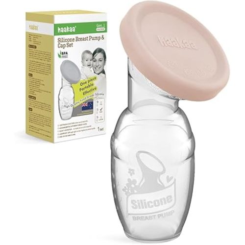 haakaa Manual Breast Pump & Silicone Cap Combo for Nursing Mom (Blush, 4oz. Without Base)