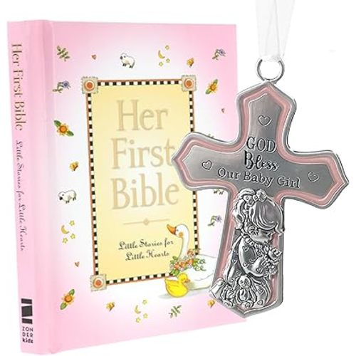 “Her First Bible” & Crib Cross with God Bless Our Baby Girl