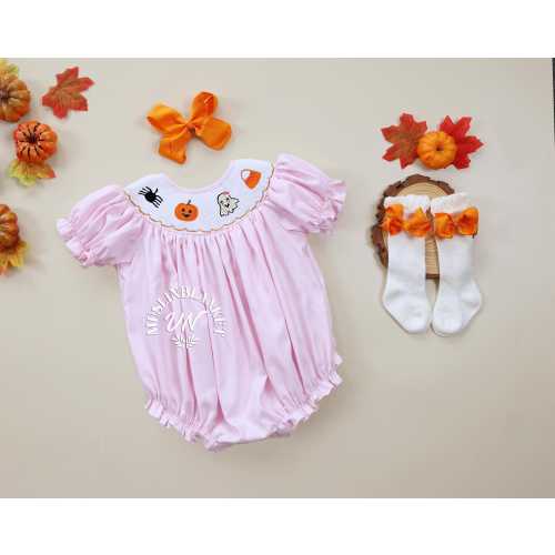 Yellow Smocked Pumpkin Bubble Romper Halloween, Thanksgiving, Fall Halloween Dress, Bishop style, Baby Girl, Pumpkin Patch, 1st Halloween