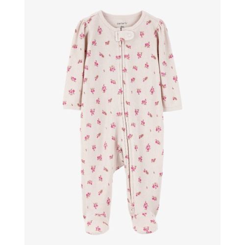 Baby Floral 2-Way Zip Waffle Knit Sleep & Play Pajamas - Khaki - Carter's | Carter's