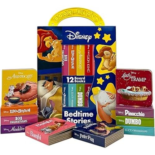 Disney Lion King, Lilo & Stitch, and More! – Bedtime Stories My First Library Board Book Block 12-Book Set - First Words, Alphabet, Numbers, and More! - PI Kids
