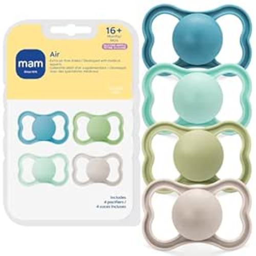 MAM Air Pacifier for Babies 16+ Months, Extra Air Flow for Sensitive Skin, Developed with Medical Experts, BPA-Free Skin Soft Silicone, 4 Count, Made in Europe