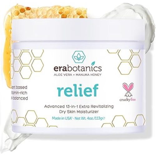 Era Organics Eczema, Psoriasis & Dermatitis Moisturizer Cream - Advanced 13-in-1 Non-Greasy Face or Body Lotion for Dry, Itchy Skin with Aloe Vera, Manuka Honey and More 4oz