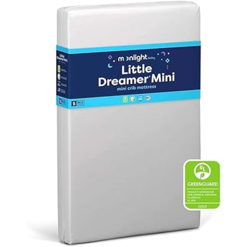 Moonlight Slumber Little Dreamer Mini Crib Mattress - Dual-Sided, 2-Stage Baby and Toddler Mattress with Plush and Extra Firm Layers and Waterproof Mattress Cover - 38"x 24"x 5"