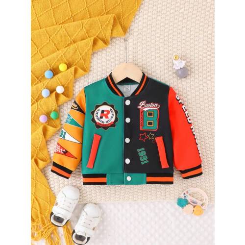 Baby Boy Color-Block Letter Printed College Style Jacket