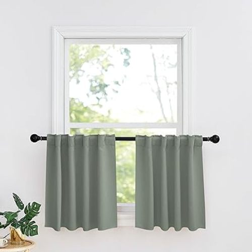RYB HOME Sage Green Kitchen Curtains, Blackout Privacy Half Window Drapes for Bedroom Bathroom Dining Living Room Cafe Office Short Curtains, W 34 x L 36 Inches, 2 Panels