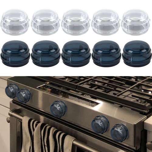 Spencer 5 Pack Baby Proof Clear Stove Knob Covers, Child Safety Guards Safety Locks for Oven Stove Top Gas Range (Clear)