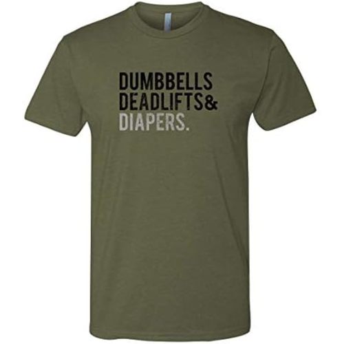 Men's Triple-D T-Shirt, Military Green - Dumbbells Deadlifts & Diapers Army Green Tee for Dads