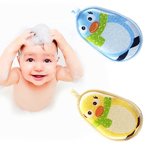 Baby Bath Sponge, 2 Pack Cartoon Animal Style Baby Sponge for Bathing, Infants Bath Sponge Ultra Soft & Absorbent Natural and Safe Great for Sensitive Skin, for Boys & Girls (Penguin)