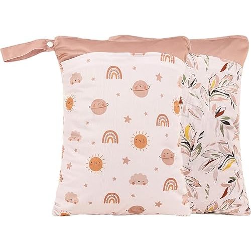 Wet Dry Bags with Two Zippered Pockets and Handle, Reusable Storage Bag for Breast Pump Parts & Baby Items, Waterproof Diaper Bags, Yoga Gym Bag for Swimsuits or Wet Clothes-2pcs, 11.8*15.75"