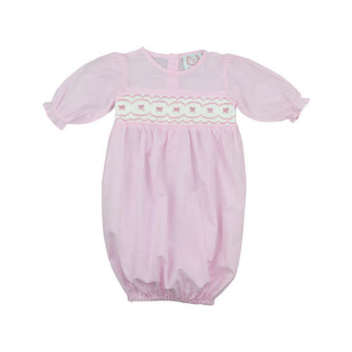 Pink Smocked Bow Baby Gown