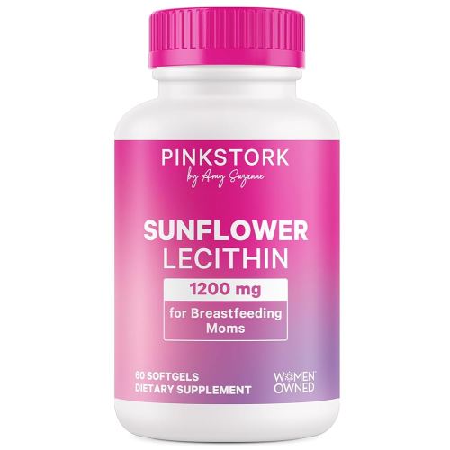 Pink Stork Sunflower Lecithin Supplement - 1200 mg for Clogged Milk Ducts - Breastfeeding Essentials for Postpartum Moms - Supports Breast Milk Flow - 60 Softgels