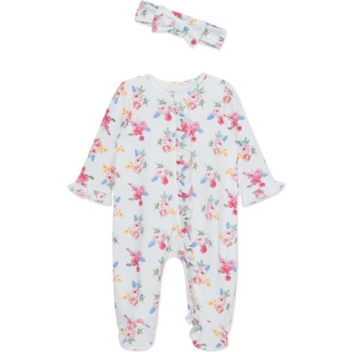 Floral Cotton Footie & Headband Set, 3M