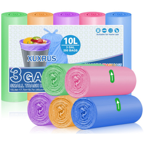 XUXRUS Small Trash Bags 200 Counts 3 Gallon Colorful Garbage Bags for Bathroom Kitchen Office,Fit 8-12L Trash Can