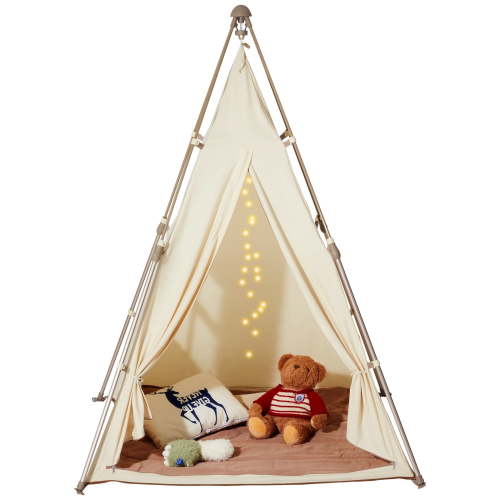 KFFKFF Kids Play Tent, Pyramid Playhouse for Ages 1-5, Indoor and Outdoor Child's Tent with Viewing Panels, Collapsible Juvenile Shelter with Cushion and Transport Sack
