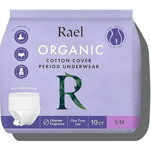 Rael Disposable Underwear for Women, Organic Cotton Cover - Incontinence Pads, Postpartum Essentials, Disposable Underwear, Unscented, Maximum Coverage (Size S-M, 12 Count)