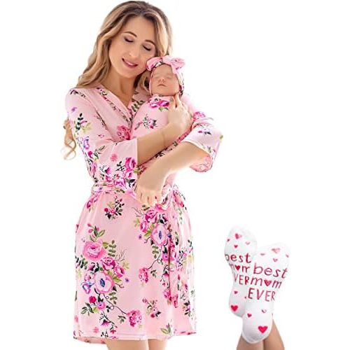 ECO BABY Mommy and Me Robe and Swaddle Set | Maternity Robe and Matching Baby Set for Girl, Boy | Hospital Labor and Delivery