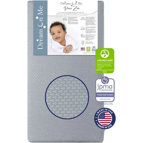 Dream On Me 2 in 1 Infant Crib and Toddler Bed Mattress, Greenguard Gold and JPMA Certified Crib Mattress, Copper-Infused Toddler Layer, Removable Zipper Cover, Pure Zen White and Grey