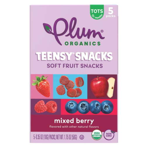 Plum Organics Teensy Snacks Soft Fruit Snacks, Mixed Berry, 0.35 oz Bags, 5 Count