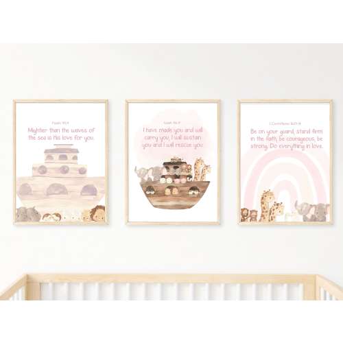 Pink Noahs Ark Custom Nursery Set | Bible Prints | Nautical Nursery | Animal Digital Prints | Christian Baby Room Art | Girl Baby Shower