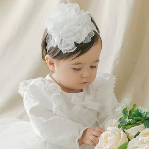 Rannyrena Floral Lace Hair Bow for Baby Girls Soft Stretch Headband for Newborns to Toddlers Baby Shower Birthday Hair Band 0-36 Months (White B, Free)