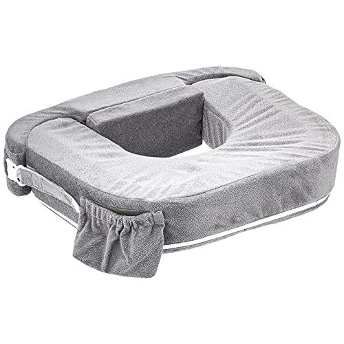 My Brest Friend Twin Nursing Pillow - Enhanced Comfort with Slipcover - Ergonomic Breastfeeding Pillow for Ultimate Support - Adjustable Nursing Pillow with Handy Side Pocket, Dark Grey