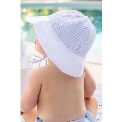 Sawyer Sun Hat - Breakers Blue Seersucker with Worth Avenue White