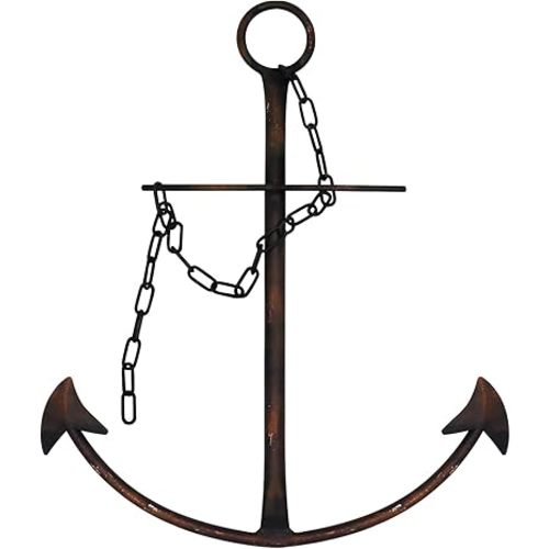 Nautical Anchor Wall Decor, Antique Metal Anchor Art Wall Decor With Chain for Bedroom Living Room Dorm Home/13" Antique Anchor with Chain Wall Decor, Antique Metal Anchor Farmhouse Decor (Vintage)