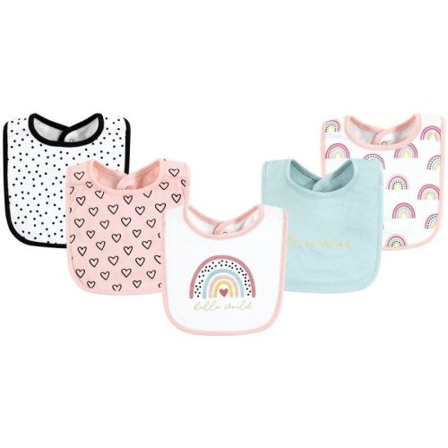Hudson Baby Infant Girl Cotton Bibs, Modern Rainbow, One Size