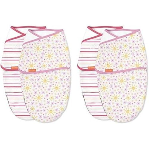 SwaddleMe Luxe Whisper Quiet Swaddle – Size Small/Medium, 0-3 Months, 2-Pack (You are My Sunshine) Extra-Soft Newborn Swaddle Wrap with Silent Fabric Closure and Bottom Zipper for Diaper (Pack of 2)