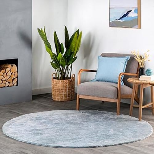 nuLOOM 4' Round Cozy Plush SuperiorWash Area Rug, Machine Washable, Non-Slip, Soft Fluffy Shag Carpet for Living Room Bedroom Kids Room Nursery Home Decor, Loni Light Blue
