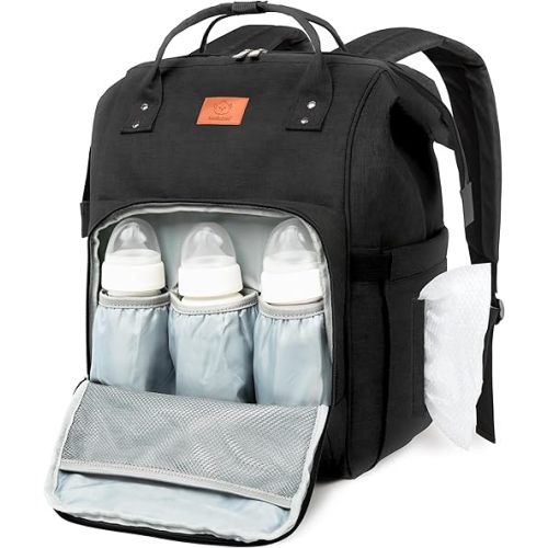 KeaBabies Baby Diaper Bag Backpack - Large Baby Bag for Boys, Girls, Waterproof Multi Function Travel Diaper Backpack with Changing Pad, Durable Travel Essentials for Moms and Dads (Trendy Black)