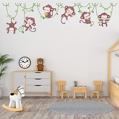 Monkey Wall Stickers Jungle Wall Decals for Baby Boys Room Nursery Wall