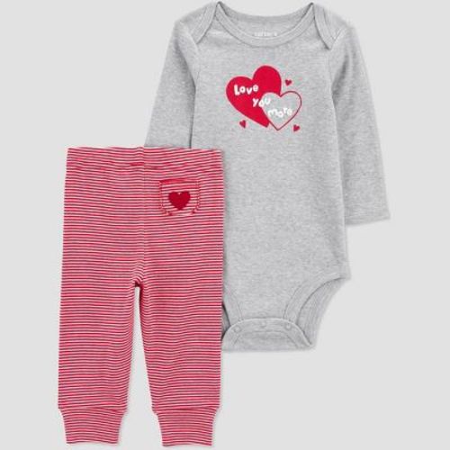 Carter's Just One You®️ Baby 2pc Striped Valentine's Day Love You More Top & Bottom Set - Red 3m