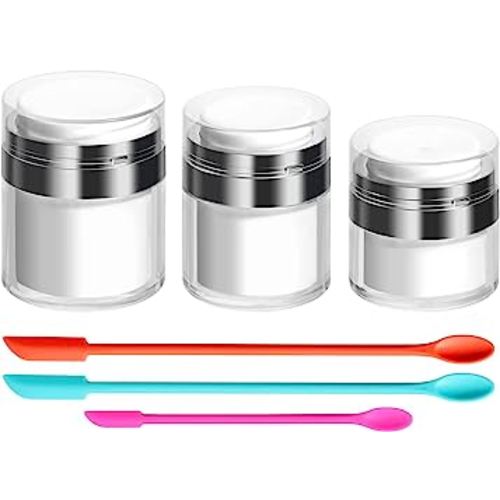 JPNK Airless Pump Bottles Empty Cosmetic Container with Silicone Spatula Set for Creams Gels Lotion Toiletry (Silver)