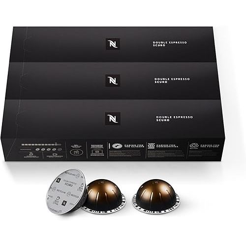 Nespresso Capsules Vertuo, Double Espresso Scuro, Dark Roast Espresso Coffee, 30-Count Coffee Pods, Brews 2.7oz.