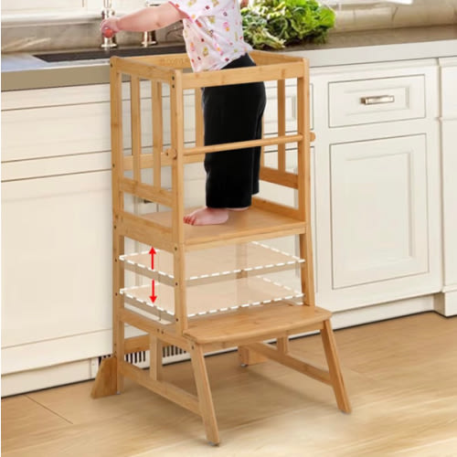 Amazon.com: COSYLAND Toddler Standing Tower - Adjustable Height Toddler Kitchen Stool Helper - Kids Kitchen Step Stool for Learning with Removable Safety Railing Natural : Baby