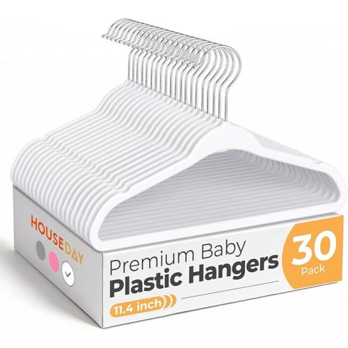 HOUSE DAY 11.4 Inch Baby Hangers 30 Pack - Plastic Kids Hangers Space Saving Thin Profile, Children Closet Organizers with Rotatable Hook of 360°, Heavy Duty for Toddler Clothes Nursery - Ivory