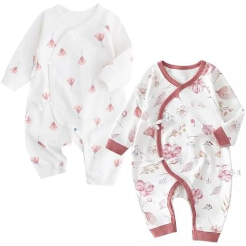 100% Organic Cotton 2-Piece Soft 0-6 Months Baby Romper Jumpsuits for Boys and Girls Unisex Long Sleeve