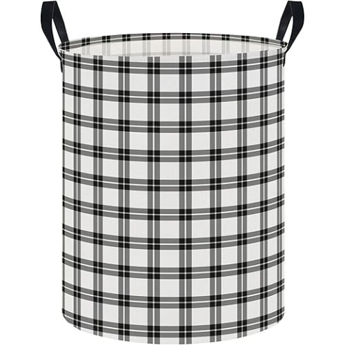 NTAOHAMPER Plaid Laundry Hamper, Laundry Basket, Baby Nursery Hamper, Waterproof Storage Bin, Clothes Organizer Basket, Room Decor (Grey White Plaid)