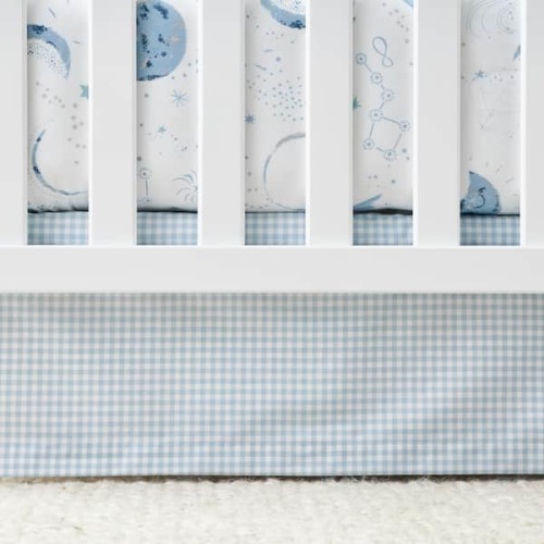 Company Kids Ditsy Gingham Blue Organic Cotton Percale Crib Sheet