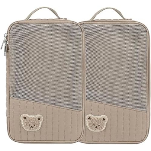 MOMIGO Baby Diaper Bag Organizer Pouches - 2 Pack Waterproof Pod Hanging Diaper Bag Cute Rabbit Bear Mesh Bag Reusable, Washable or Baby Cloth Diapers (Brown)