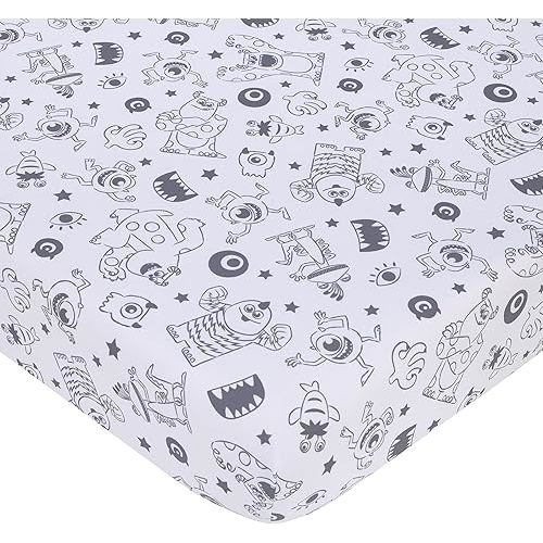 Disney Monsters, Inc. Cutest Little Monster Gray, and White Nursery Fitted Crib Sheet