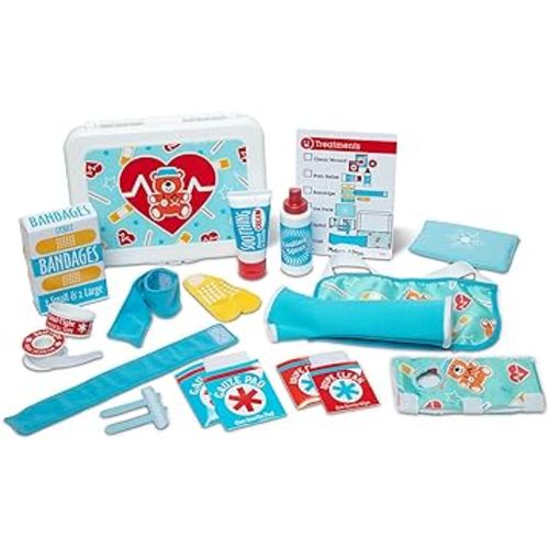 Melissa & Doug Get Well First Aid Kit Play Set – 25 Toy Pieces - Pretend Play Reusable Bandages