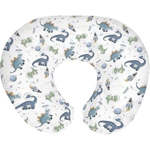 Boho Space Dinosaurs Baby Nursing Pillow Covers for Boy Girl Dinosaur Astronaut Rockets Planets Leaves Nursery Feeding Pillowcase for Breastfeeding Pillows Dino Cosmos Soft Stretchy Slipcovers